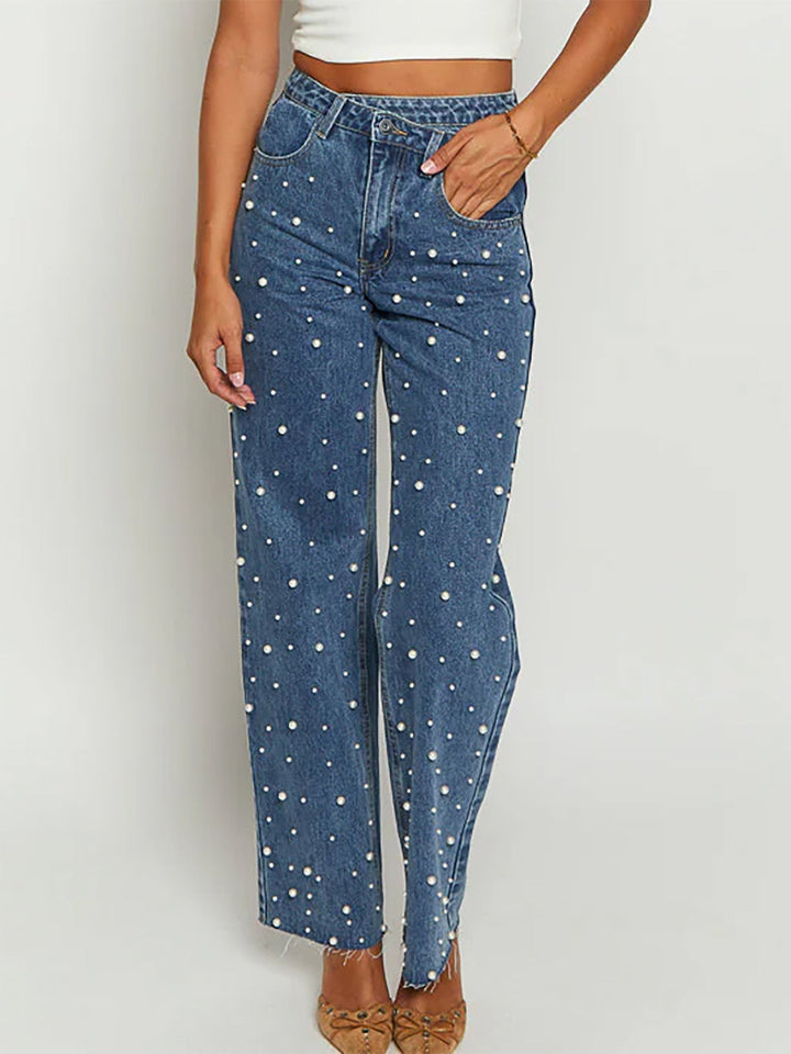 Detailed Mid-Waist Jeans